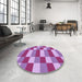 Round Patterned Magenta Pink Rug in a Office, pat3552pur