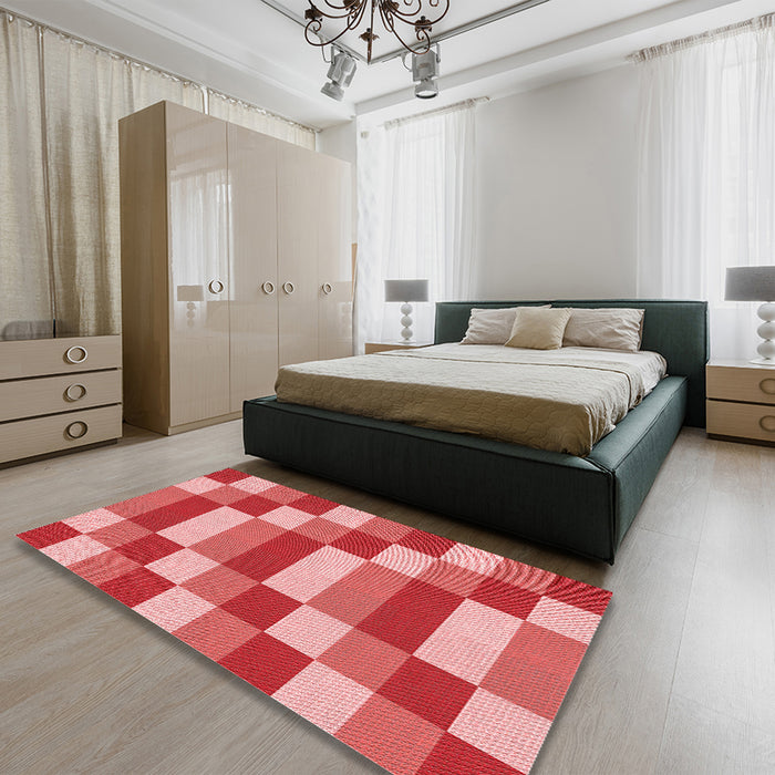 Patterned Red Rug in a Bedroom, pat3552rd