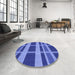 Round Patterned Sky Blue Rug in a Office, pat3553blu