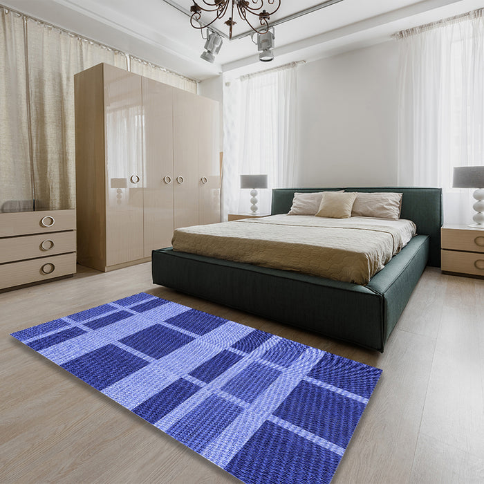 Patterned Sky Blue Rug in a Bedroom, pat3553blu
