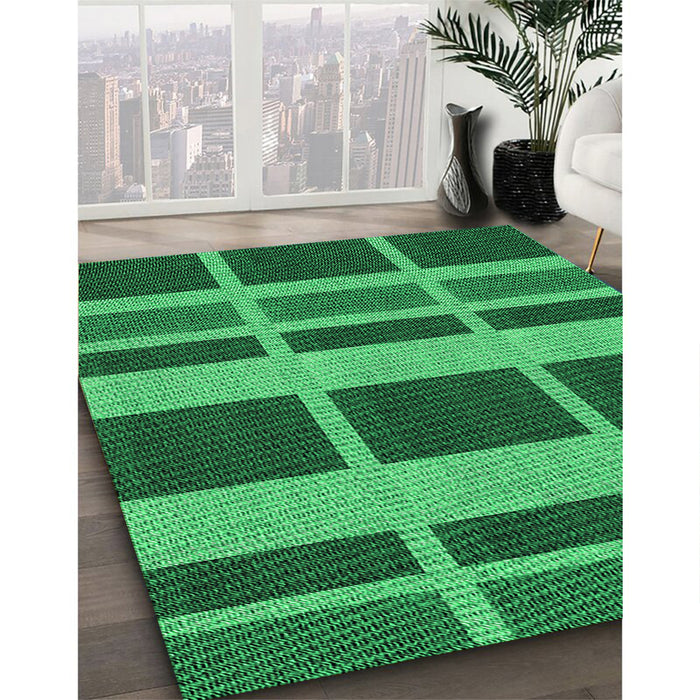 Patterned Deep Emerald Green Rug in Family Room, pat3553grn