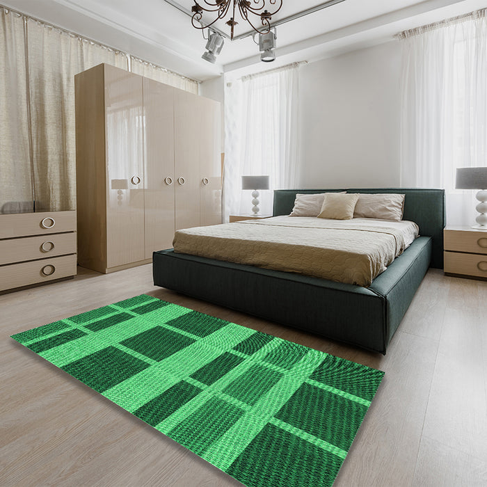 Patterned Deep Emerald Green Rug in a Bedroom, pat3553grn