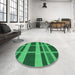 Round Patterned Deep Emerald Green Rug in a Office, pat3553grn