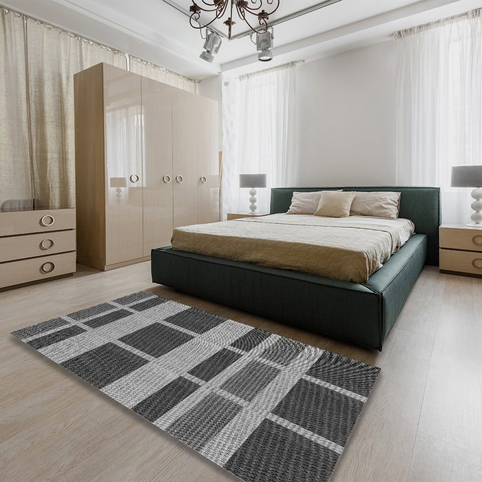 Patterned Dark Gray Rug in a Bedroom, pat3553gry