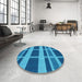 Round Patterned Blue Rug in a Office, pat3553lblu