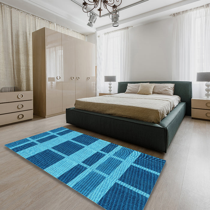 Patterned Blue Rug in a Bedroom, pat3553lblu