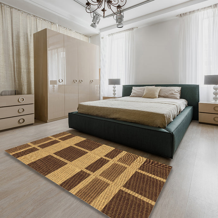 Patterned Red Brown Rug in a Bedroom, pat3553org