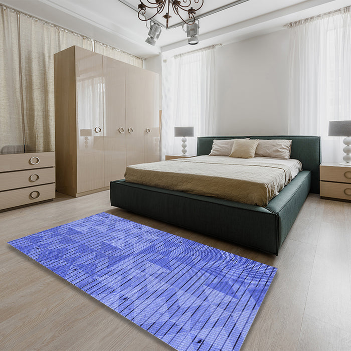 Round Machine Washable Transitional Sky Blue Rug in a Office, wshpat3554blu