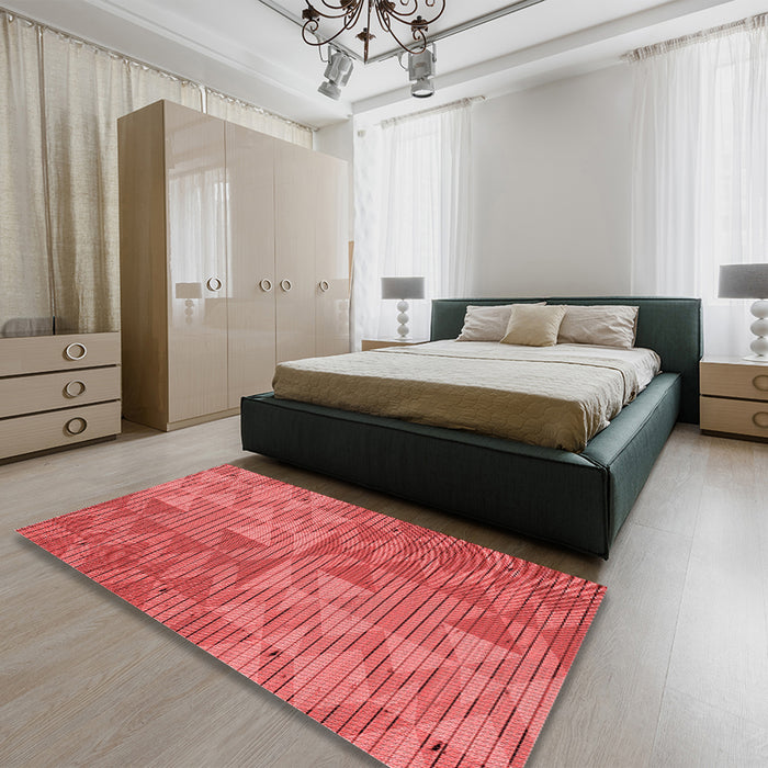 Patterned Red Rug in a Bedroom, pat3554rd