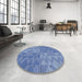 Round Machine Washable Transitional Sky Blue Rug in a Office, wshpat3554