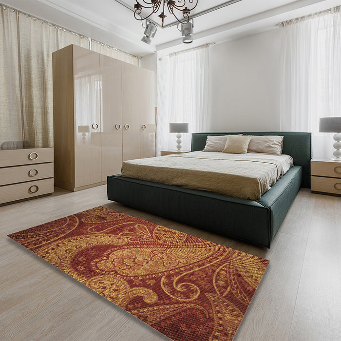 Patterned Orange Rug in a Bedroom, pat3555brn
