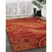 Patterned Orange Red Orange Rug in Family Room, pat3555org