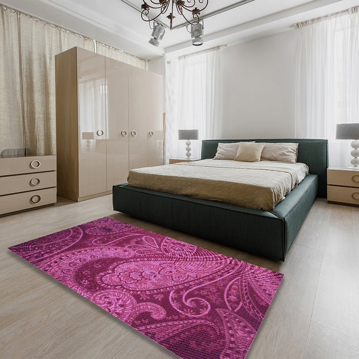 Patterned Neon Pink Rug in a Bedroom, pat3555pur
