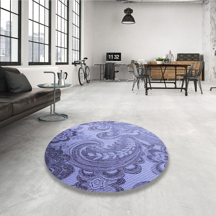Round Patterned Slate Blue Rug in a Office, pat3556blu