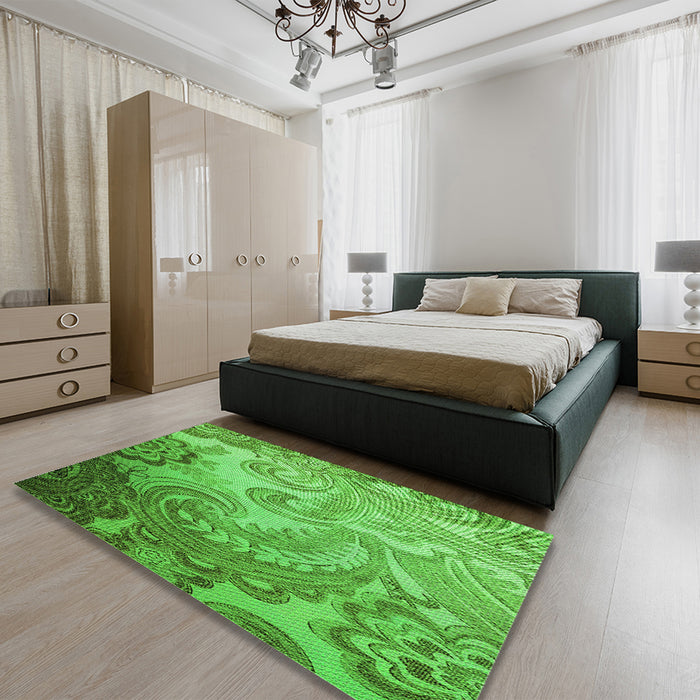 Patterned Forest Green Rug in a Bedroom, pat3556grn