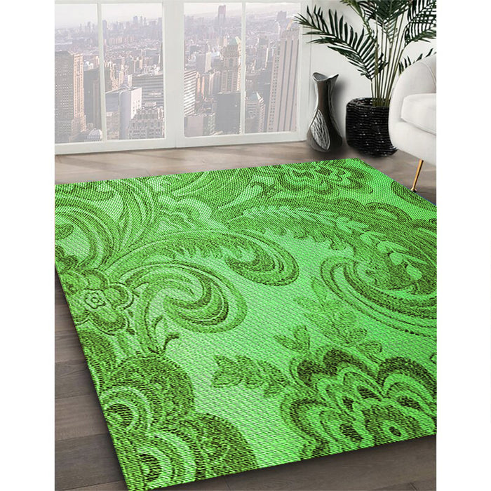 Patterned Forest Green Rug in Family Room, pat3556grn