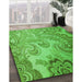 Patterned Forest Green Rug in Family Room, pat3556grn