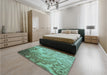Patterned Medium Turquoise Green Rug in a Bedroom, pat3556lblu
