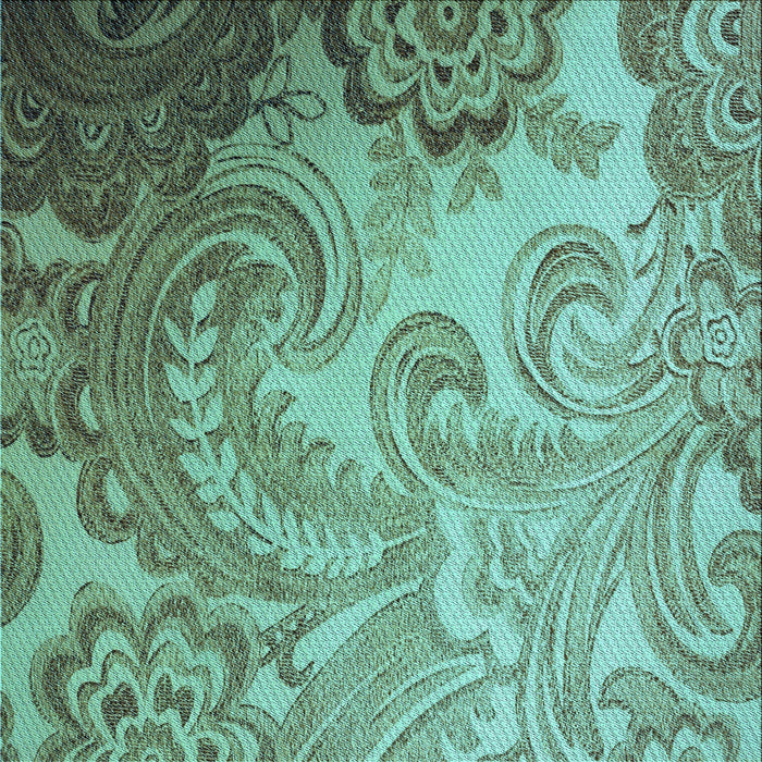 Round Patterned Medium Turquoise Green Rug, pat3556lblu