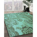 Patterned Medium Turquoise Green Rug in Family Room, pat3556lblu