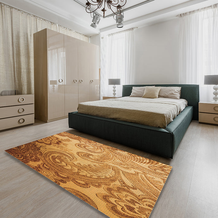 Patterned Orange Rug in a Bedroom, pat3556org