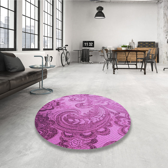 Round Patterned Violet Purple Rug in a Office, pat3556pur