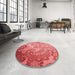 Round Patterned Red Rug in a Office, pat3556rd