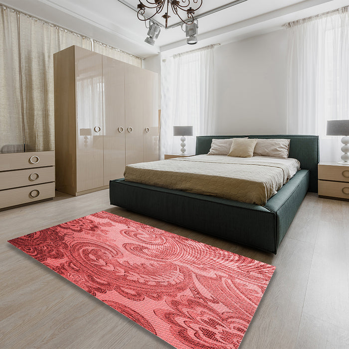 Patterned Red Rug in a Bedroom, pat3556rd