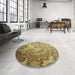 Round Machine Washable Transitional Dark Bronze Brown Rug in a Office, wshpat3556