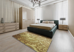 Patterned Dark Bronze Brown Novelty Rug in a Bedroom, pat3556