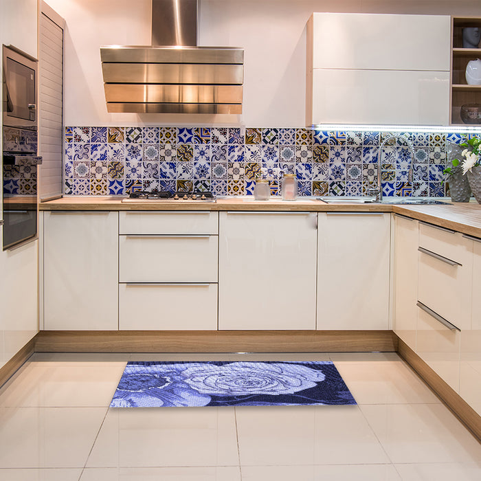 Patterned Jeans Blue Rug in a Kitchen, pat3557blu