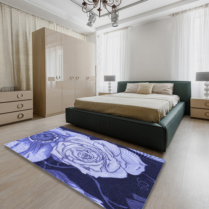 Patterned Jeans Blue Rug in a Bedroom, pat3557blu