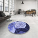 Round Patterned Jeans Blue Rug in a Office, pat3557blu