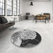 Round Patterned Silver Gray Rug in a Office, pat3557gry