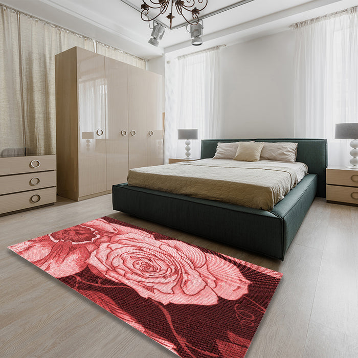 Patterned Light Coral Pink Rug in a Bedroom, pat3557rd