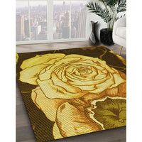 Patterned Dark Bronze Brown Rug, pat3557yw