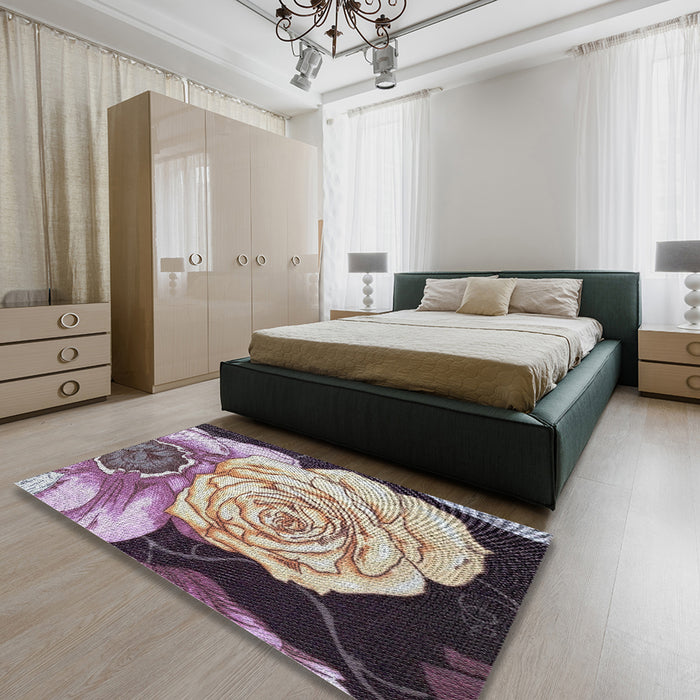 Patterned Rose Pink Modern Rug in a Bedroom, pat3557