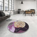 Round Machine Washable Transitional Rose Pink Rug in a Office, wshpat3557