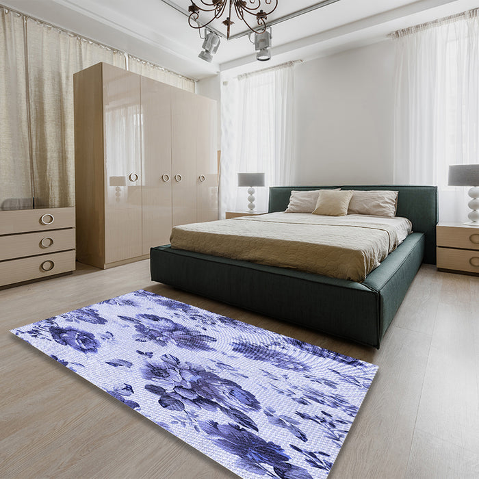 Patterned Blue Rug in a Bedroom, pat3558blu