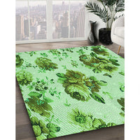 Patterned Dark Lime Green Rug, pat3558grn