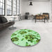 Round Patterned Dark Lime Green Rug in a Office, pat3558grn