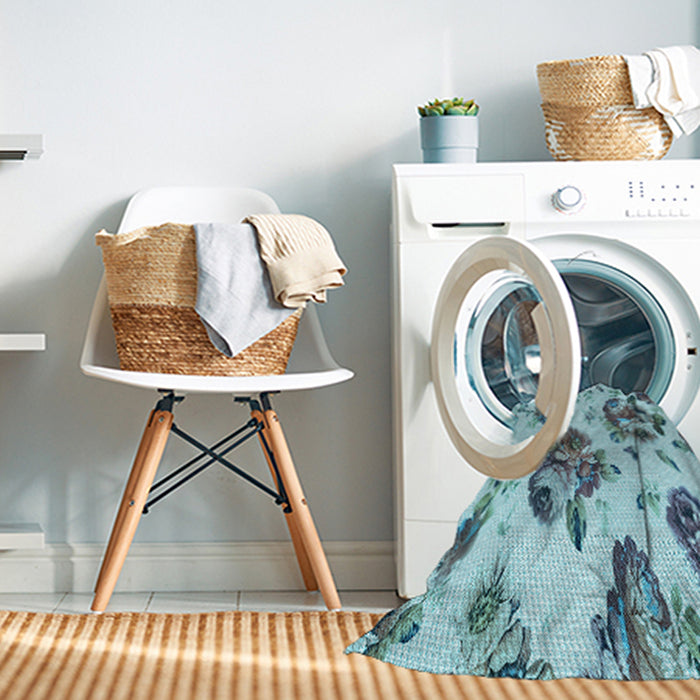 Machine Washable Transitional Deep-Sea Green Rug in a Washing Machine, wshpat3558lblu