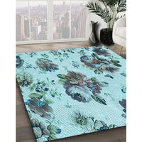 Patterned Deep-Sea Green Rug, pat3558lblu