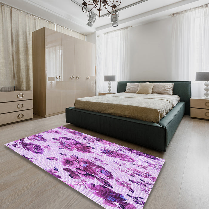 Patterned Blossom Pink Rug in a Bedroom, pat3558pur