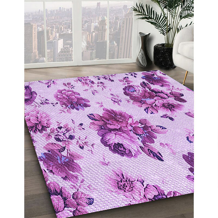 Machine Washable Transitional Blossom Pink Rug in a Family Room, wshpat3558pur