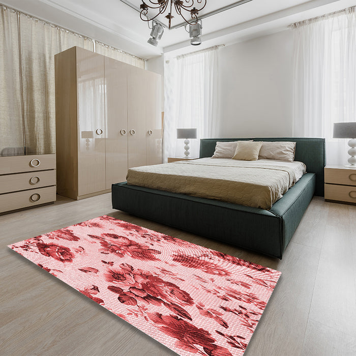 Patterned Red Rug in a Bedroom, pat3558rd