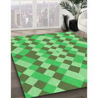 Patterned Dark Lime Green Rug, pat3559grn