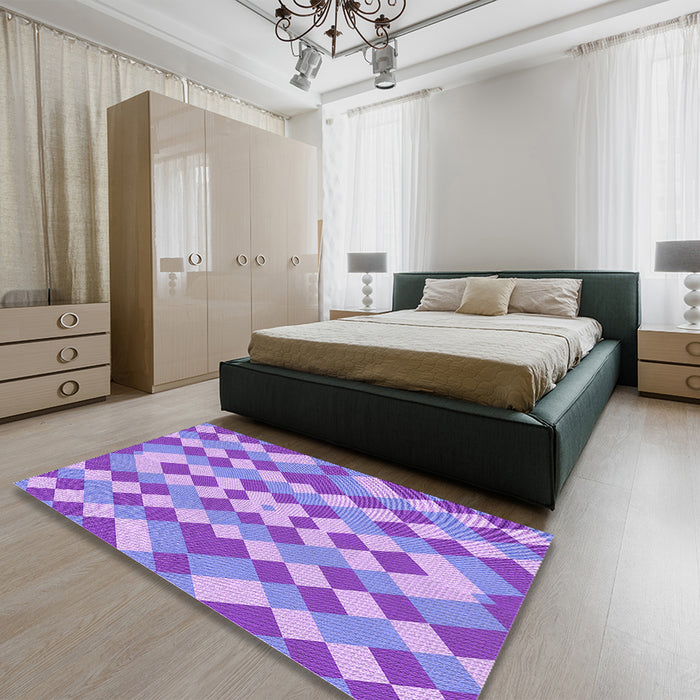 Round Machine Washable Transitional Bright Lilac Purple Rug in a Office, wshpat3559pur