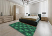 Patterned Deep Teal Green Rug in a Bedroom, pat356grn