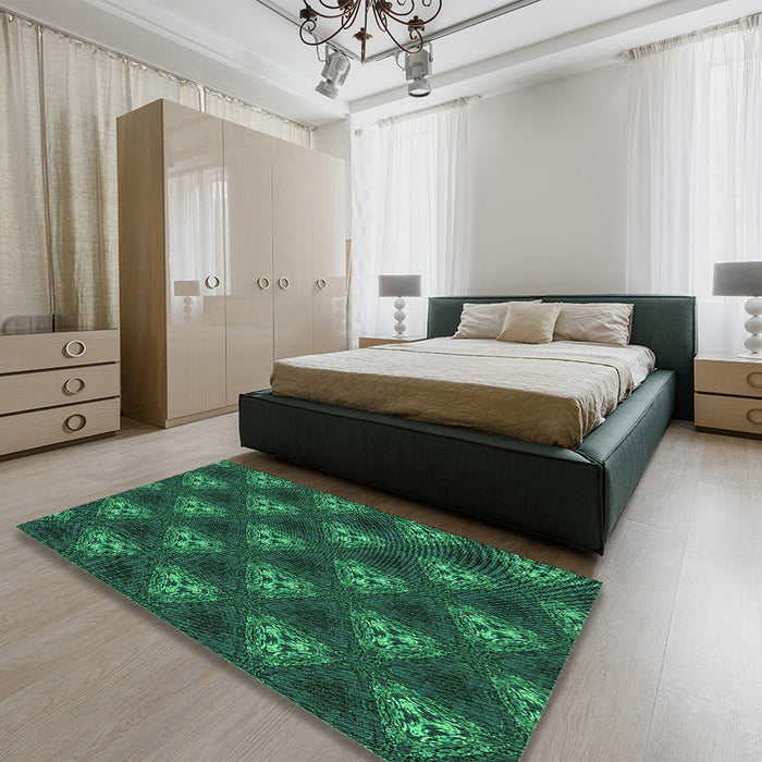 Patterned Deep Teal Green Rug in a Bedroom, pat356grn